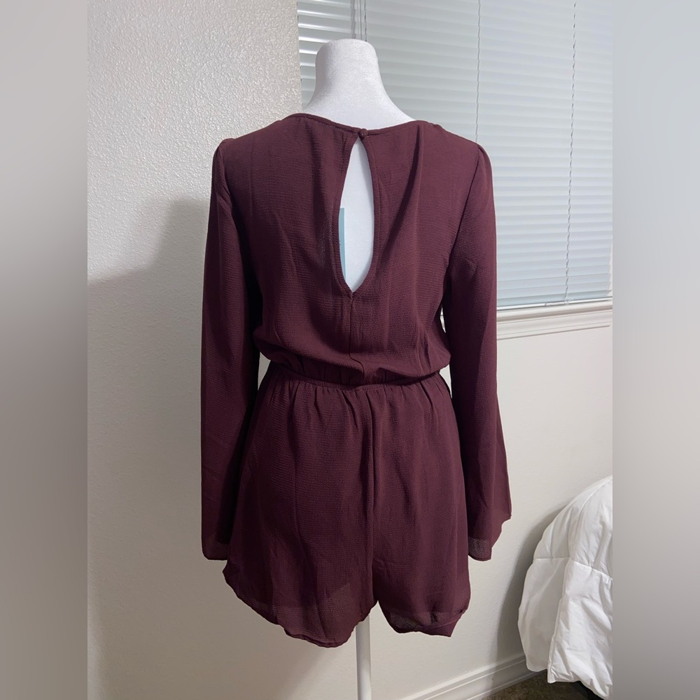 Flared Long Sleeved Romper- Plum - Picture 2 of 6